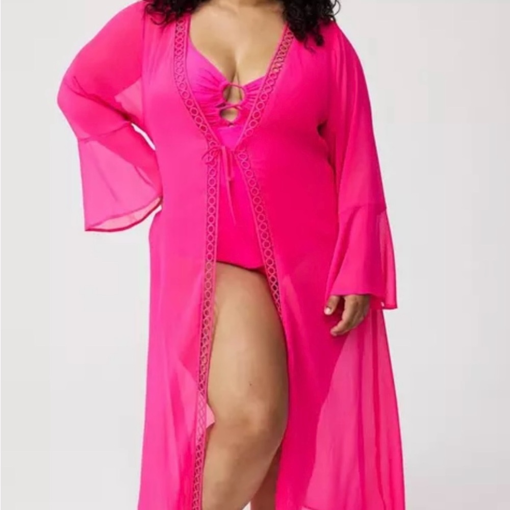 Torrid Tie-Front Crochet Maxi Kimono - Picture 2 of 5